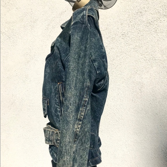 Jordache Vintage Jean Jacket 80s Acid Blue Denim Waist Belt Zipper & Snaps Sz S - Picture 3 of 8